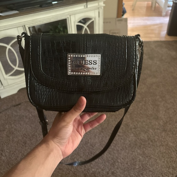 GUESS Black Croc-Embossed Crossbody Bag - Picture 1 of 5
